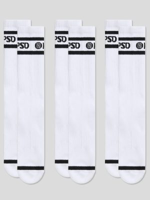 3 Pack - Logo Stripe Crew - White